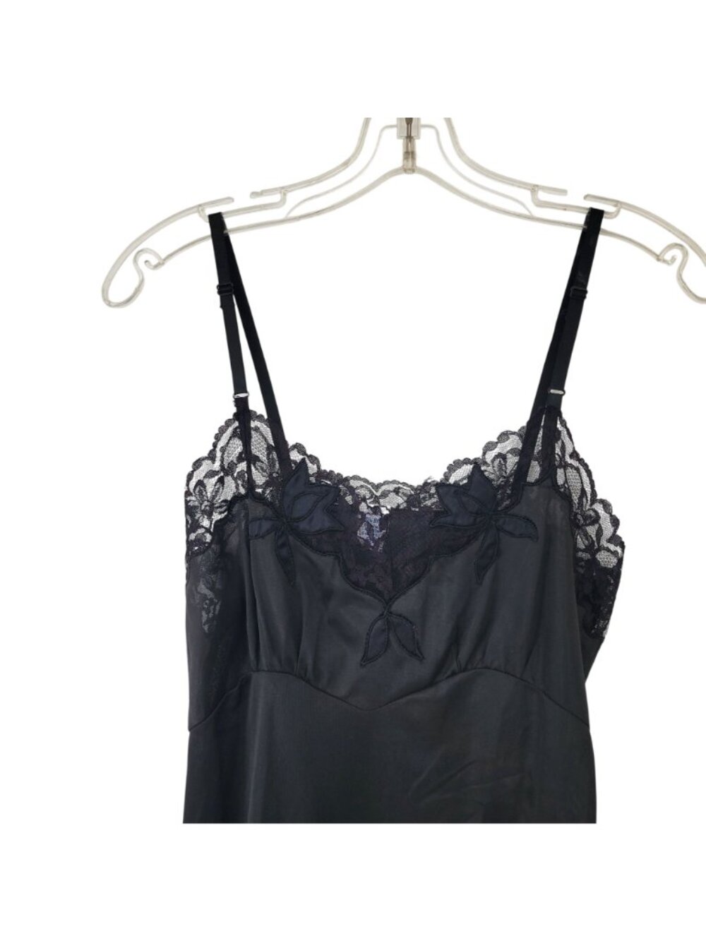 Vintage Black Lace Trim Nylon Slip Dress With Adjustable Straps Size 36 - Picture 4 of 5